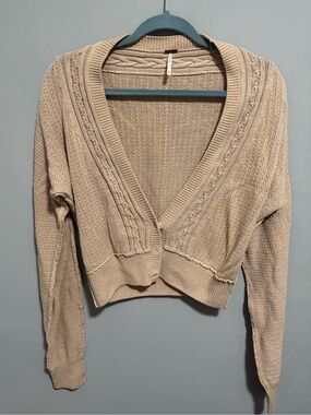Free People- Moon River Cream Cable Knit Cropped Cardigan- Size M